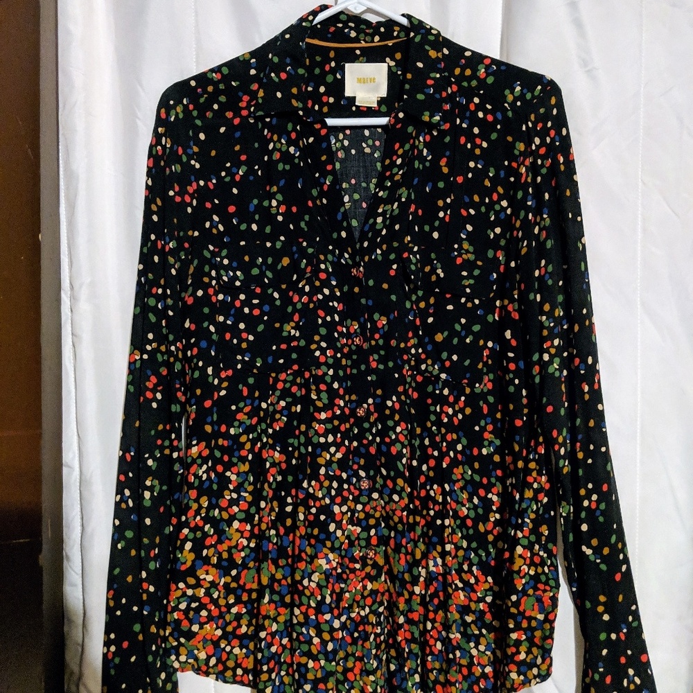 Maeve black and multi dot blouse